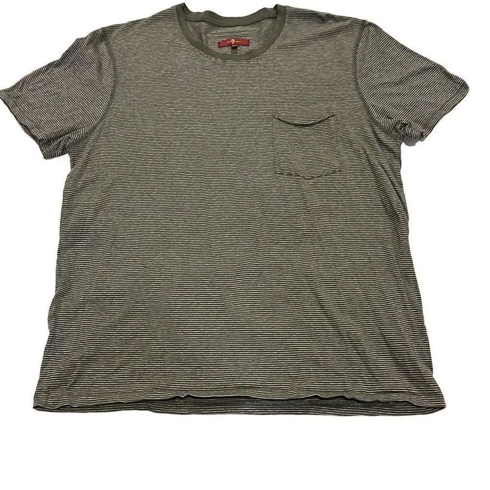74AMK Men’s Grey & White Horizontal Stripe Pocket T-Shirt
